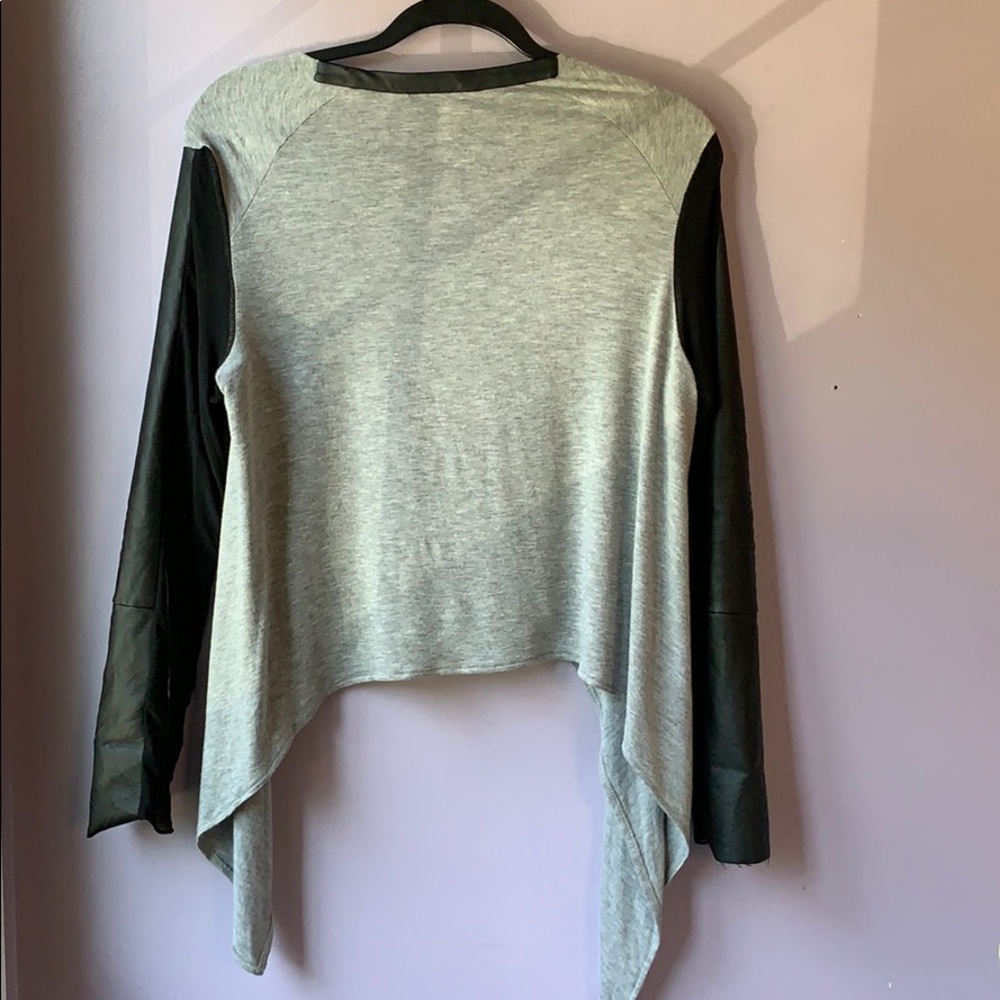 BCBG | Mesh & Faux Leather Heather Grey Cardigan - Picture 5 of 8